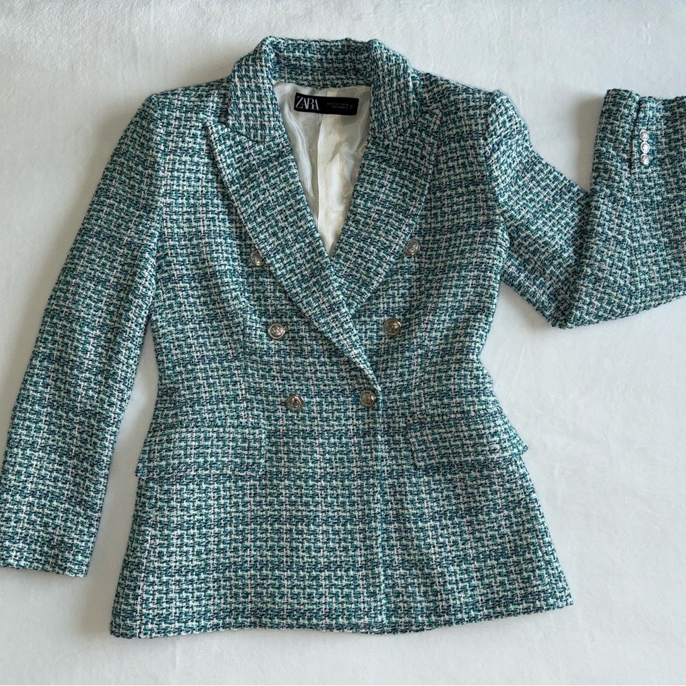 LIKE NEW Zara Women's Tweed Blazer Green and Blue for $50 or BETTER OFFER